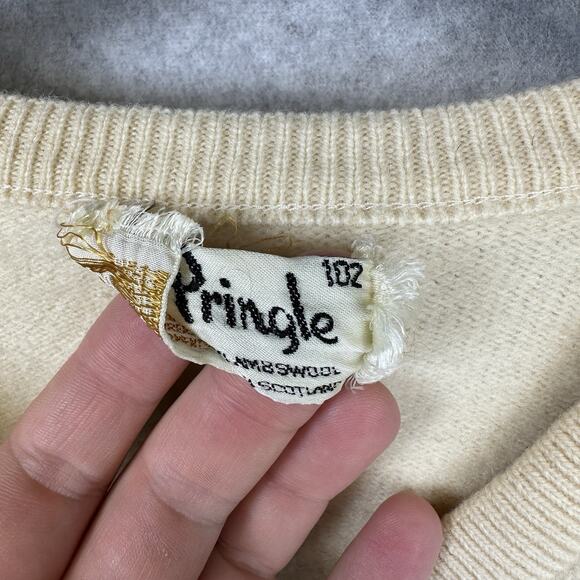Vintage Pringle Scotland Argyle Sweater 100% Lambswool Men's Medium Cream - Picture 9 of 14